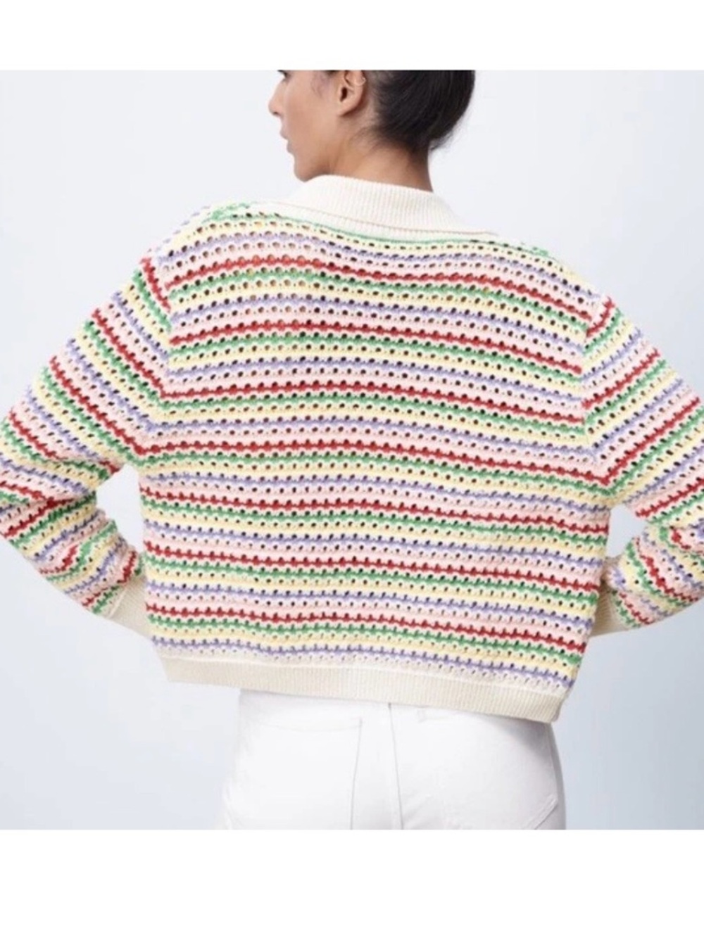 Zara Striped Crochet Knit Cardigan Jacket size M - Picture 5 of 8